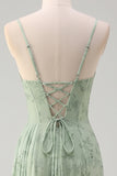 Dusty Sage Sheath Corset Floral Long Prom Dress with Slit