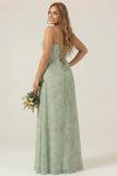 Dusty Sage Sheath Corset Floral Plus Size Bridesmaid Dress With Slit