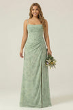 Dusty Sage Sheath Corset Floral Plus Size Bridesmaid Dress With Slit