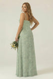 Dusty Sage Sheath Corset Floral Plus Size Bridesmaid Dress With Slit