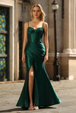 Dark Green Mermaid Corset Beaded Prom Dress