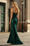 Mermaid Corset Beaded Dark Green Long Prom Dress with Slit