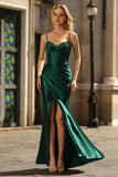 Dark Green Mermaid Corset Beaded Prom Dress
