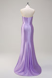 Royal Blue Mermaid Strapless Corset Sequin Long Prom Dress with Slit