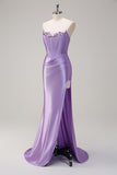 Royal Blue Mermaid Strapless Corset Sequin Long Prom Dress with Slit