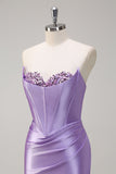 Royal Blue Mermaid Strapless Corset Sequin Long Prom Dress with Slit