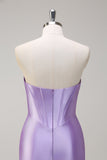 Royal Blue Mermaid Strapless Corset Sequin Long Prom Dress with Slit