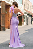 Fuchsia Mermaid One Shoulder Removable Ruffles Long Prom Dress with Slit