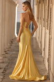 Strapless Yellow Mermaid Cut Out Prom Dress