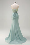 Purple Mermaid Spaghetti Straps Corset Sequin Long Prom Dress with Slit