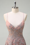 Blush A Line Lace Up Back Beaded Appliqued Long Prom Dress with Slit