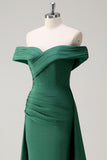 Glitter Dark Green Mermaid Off the Shoulder Prom Dress