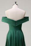 Glitter Dark Green Mermaid Off the Shoulder Prom Dress