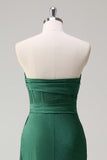 Glitter Dark Green Mermaid Strapless Long Prom Dress with Slit