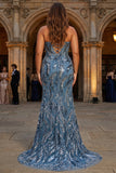 Mermaid Twilight Spaghetti Straps Sequin Plus Size Long Prom Dress with Slit
