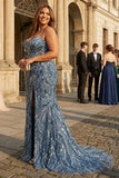 Mermaid Twilight Spaghetti Straps Sequin Plus Size Long Prom Dress with Slit