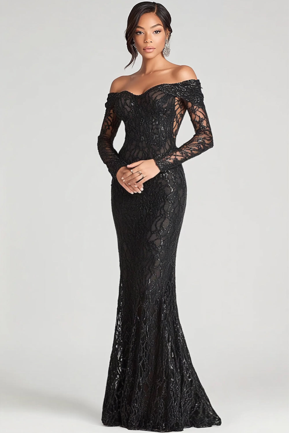 WEDTREND Women Black Formal Dress Sheath Off The Shoulder Long Sleeves Sequin Long Evening Dress Wedtrend UK WEDTREND Women Black Formal Dress Sheath Off The Shoulder Long Sleeves Sequin Long Evening Dress Wedtrend UK
