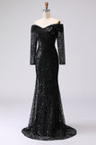 Black Sheath Off The Shoulder Sequin Formal Dress
