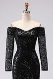 Black Sheath Off The Shoulder Sequin Formal Dress