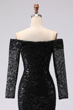 Black Sheath Off The Shoulder Sequin Formal Dress