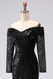 Black Sheath Off The Shoulder Sequin Formal Dress