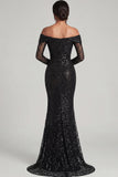 Black Sheath Off The Shoulder Sequin Formal Dress