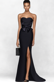 Strapless Mermaid Black Long Formal Dress with Slit