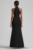 Halter Neck Ruffles Mermaid Black Maxi Formal Dress with Slit