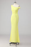 Simple Mermaid Lemon One Shoulder Long Formal Dress