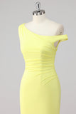 Simple Mermaid Lemon One Shoulder Long Formal Dress