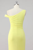 Simple Mermaid Lemon One Shoulder Long Formal Dress