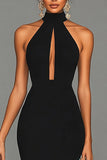 Black Mermaid Halter Neck Satin Long Formal Dress