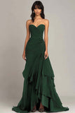 Strapless Mermaid Ruched Ruffled Long Formal Dress