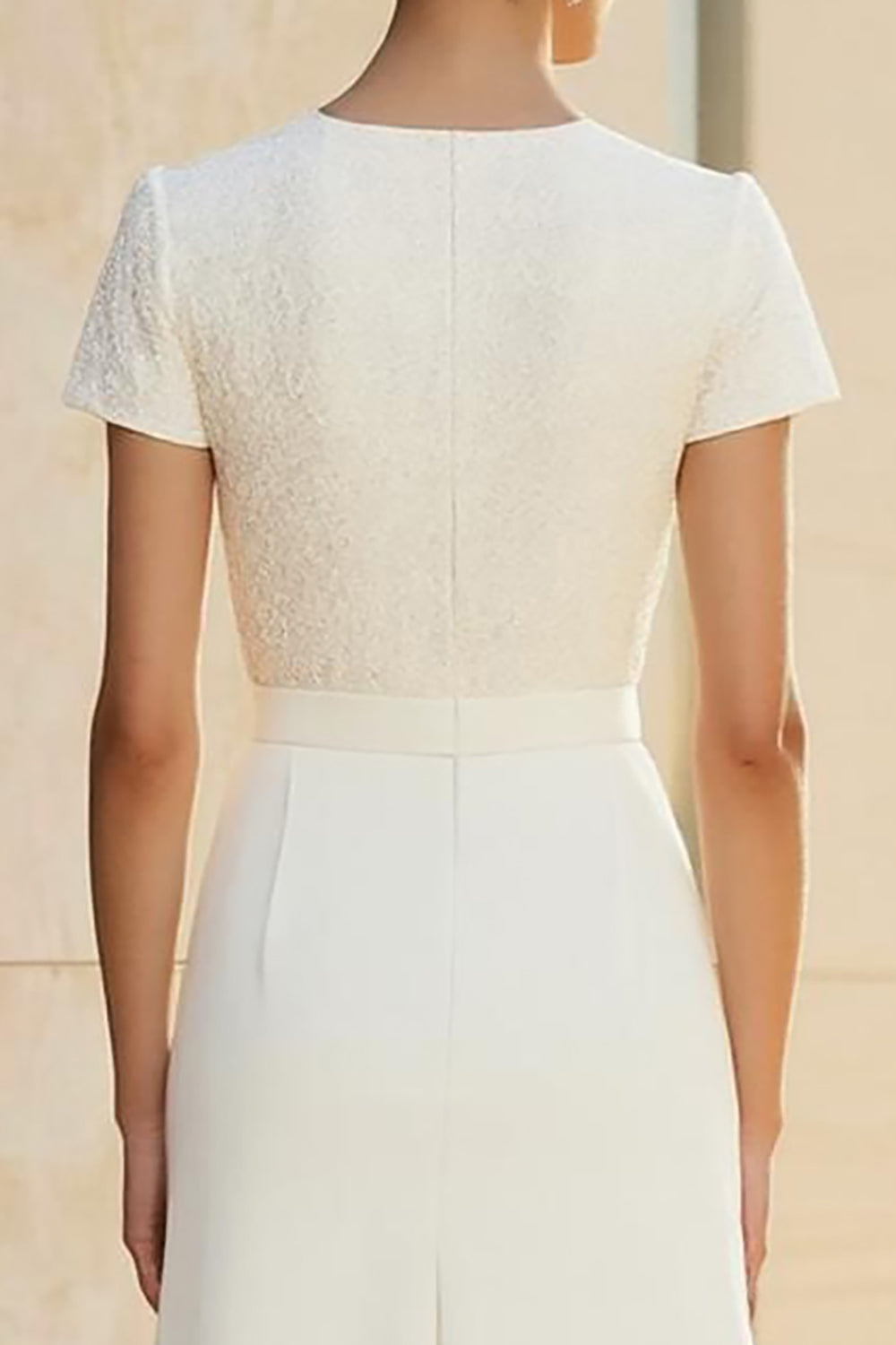 WEDTREND Women White Formal Dress Round Neck Fitted Straight Pencil