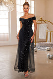 Black Mermaid Off The Shoulder Sequin Formal Dress