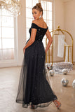 Black Mermaid Off The Shoulder Sequin Formal Dress