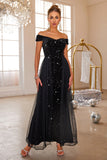 Black Mermaid Off The Shoulder Sequin Formal Dress