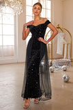 Black Mermaid Off The Shoulder Sequin Formal Dress