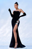 Black Strapless Bows Velvet Long Formal Dress(Not Gloves)