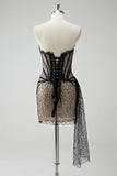 Sparkly Strapless Sequin Little Black Dress with Streamer