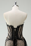 Sparkly Strapless Sequin Little Black Dress with Streamer
