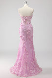 Lilac Mermaid Strapless Corset Appliqued Long Prom Dress with Slit