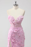 Lilac Mermaid Strapless Corset Appliqued Long Prom Dress with Slit