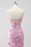 Lilac Mermaid Strapless Corset Appliqued Long Prom Dress with Slit