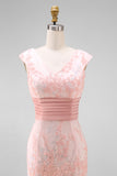 Green Mermaid V-Neck Sequins Cap Sleeves Prom Dress with Appliques