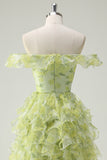 Dusty Sage A-Line Square Neck Ruffled Floral Long Prom Dress