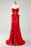 Red Mermaid Sweetheart Keyhole Long Prom Dress with Slit