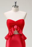 Red Mermaid Sweetheart Keyhole Long Prom Dress with Slit