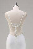 White Mermaid Spaghetti Straps Corset Long Wedding Dress with Lace Up Back