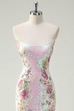 Sparkly White Mermaid Strapless Floral Long Prom Dress